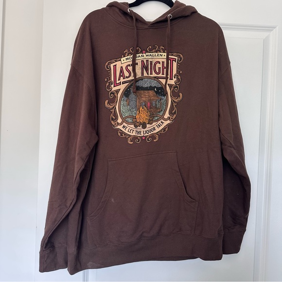 Morgan Wallen XL Last Night Merch Brown Graphic Hoodie Country Music Sweatshirt - Picture 1 of 5